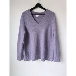 J. Jill Women's Lavender Textured V-Neck Sweater Size Large Cotton Alpaca Blend